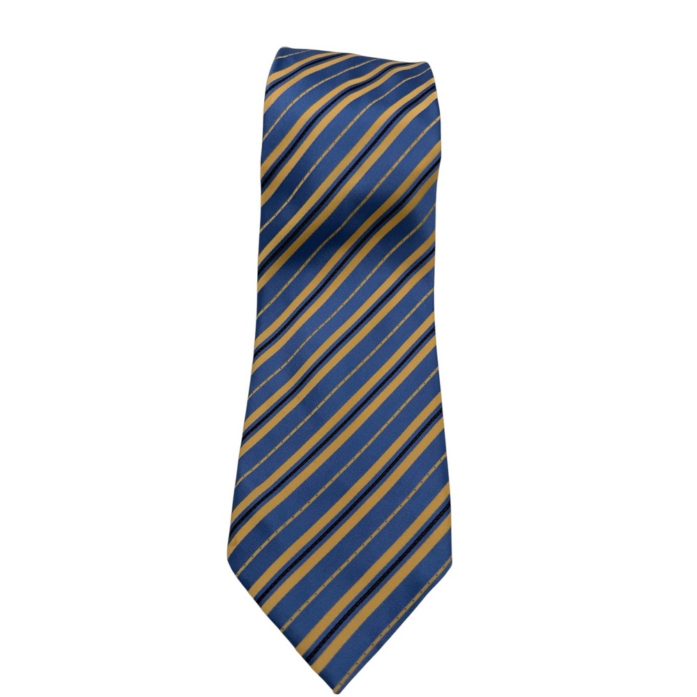 Stefano Ricci Luxury Collection 7 Fold Blue Gold Striped Long  Silk tie (TG13)